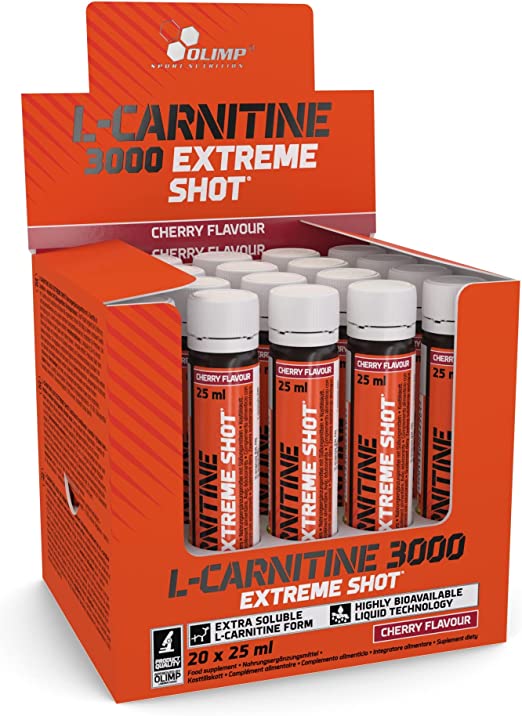 Olimp Labs L-Carnitine 3000 Extreme Shots, Cherry Flavour, Pack of 20 Ampoules.