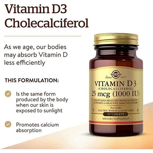 SOLGAR VITAMIN D3 (CHOLECALCIFEROL) 25 MCG (1000 IU) SOFTGELS - Med7 Online