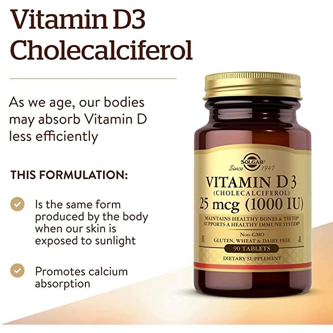 SOLGAR VITAMIN D3 (CHOLECALCIFEROL) 25 MCG (1000 IU) SOFTGELS - Med7 Online