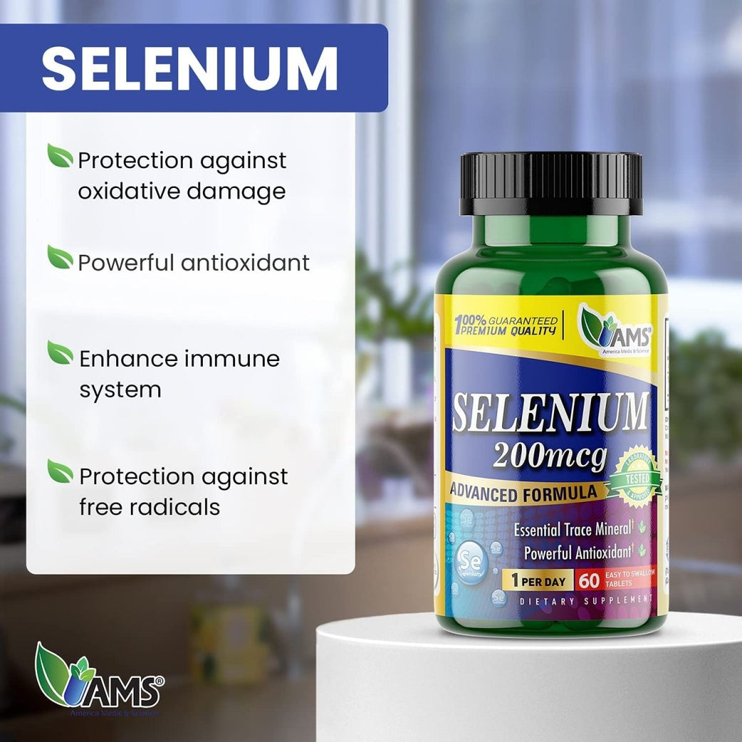أقراص AMS SELENIUM 200MCG 60 قرصًا