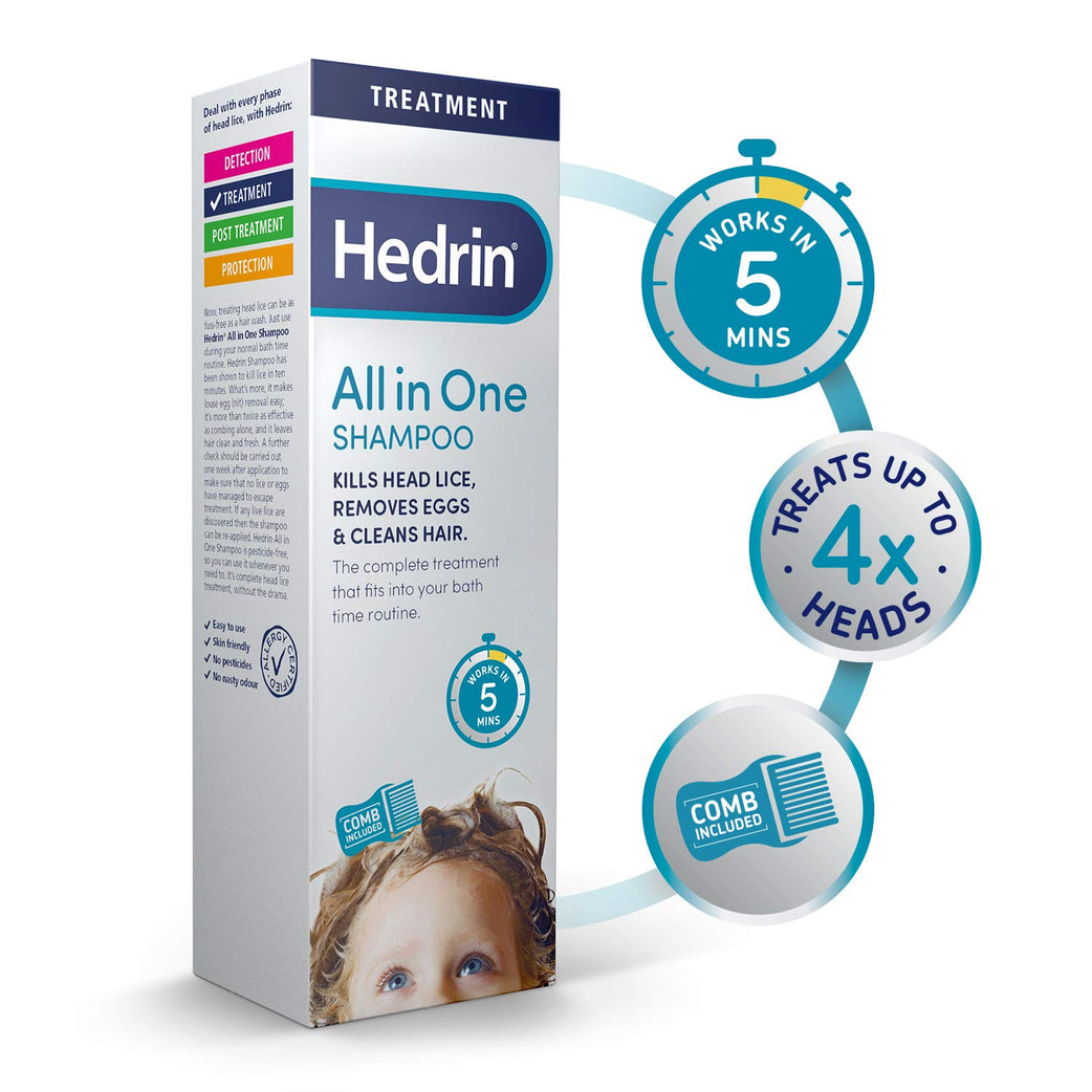 Hedrin All-In-One Shampoo for Head Lice with Nit Comb, 200ml