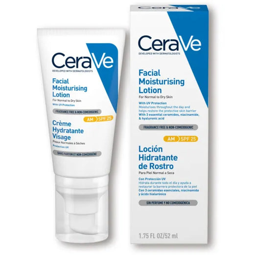 لوشن ترطيب الوجه CeraVe AM بعامل حماية من الشمس SPF25، 52 مل/50 جم 