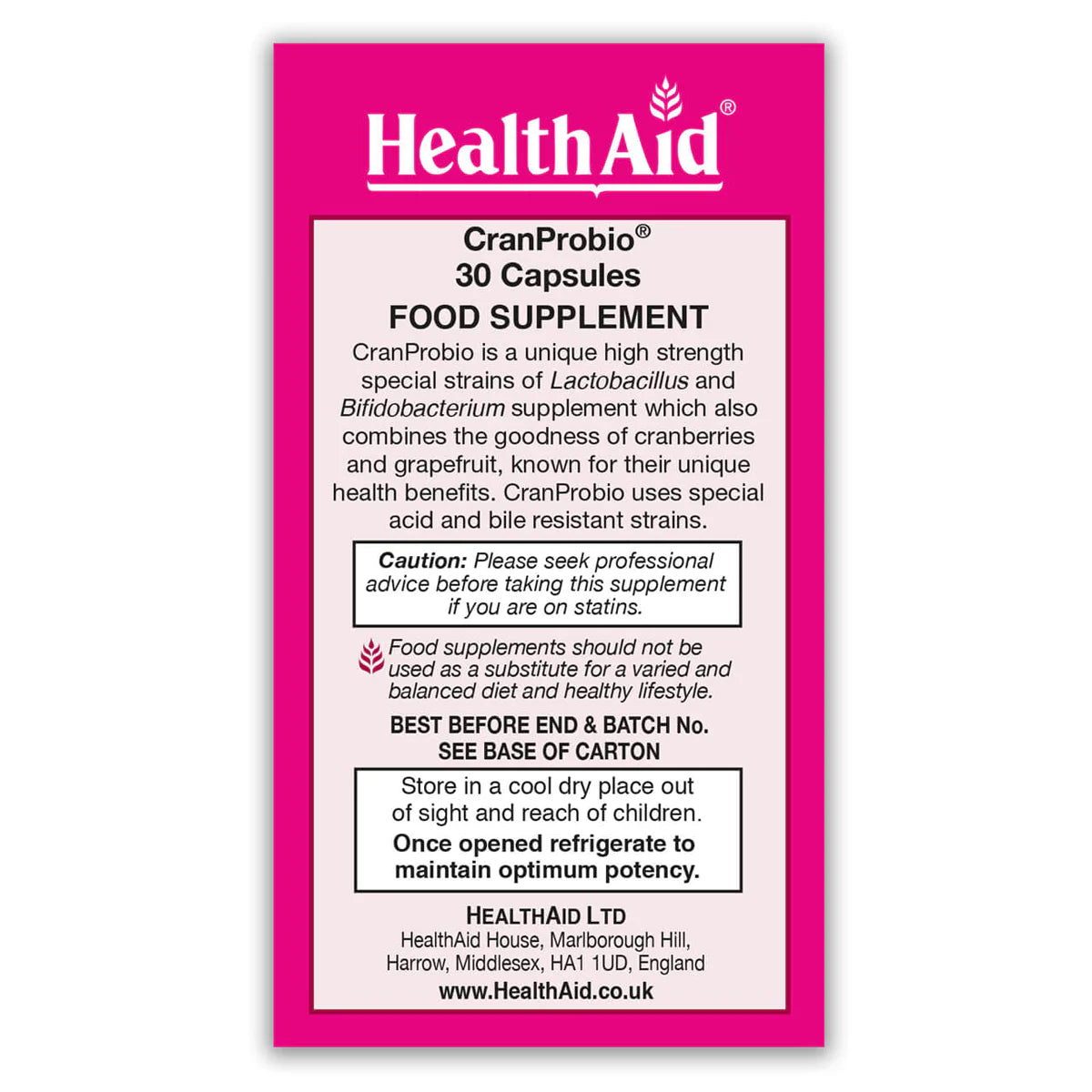 كبسولات كرانبروبيو من شركة هيلث إيد - 30 كبسولة