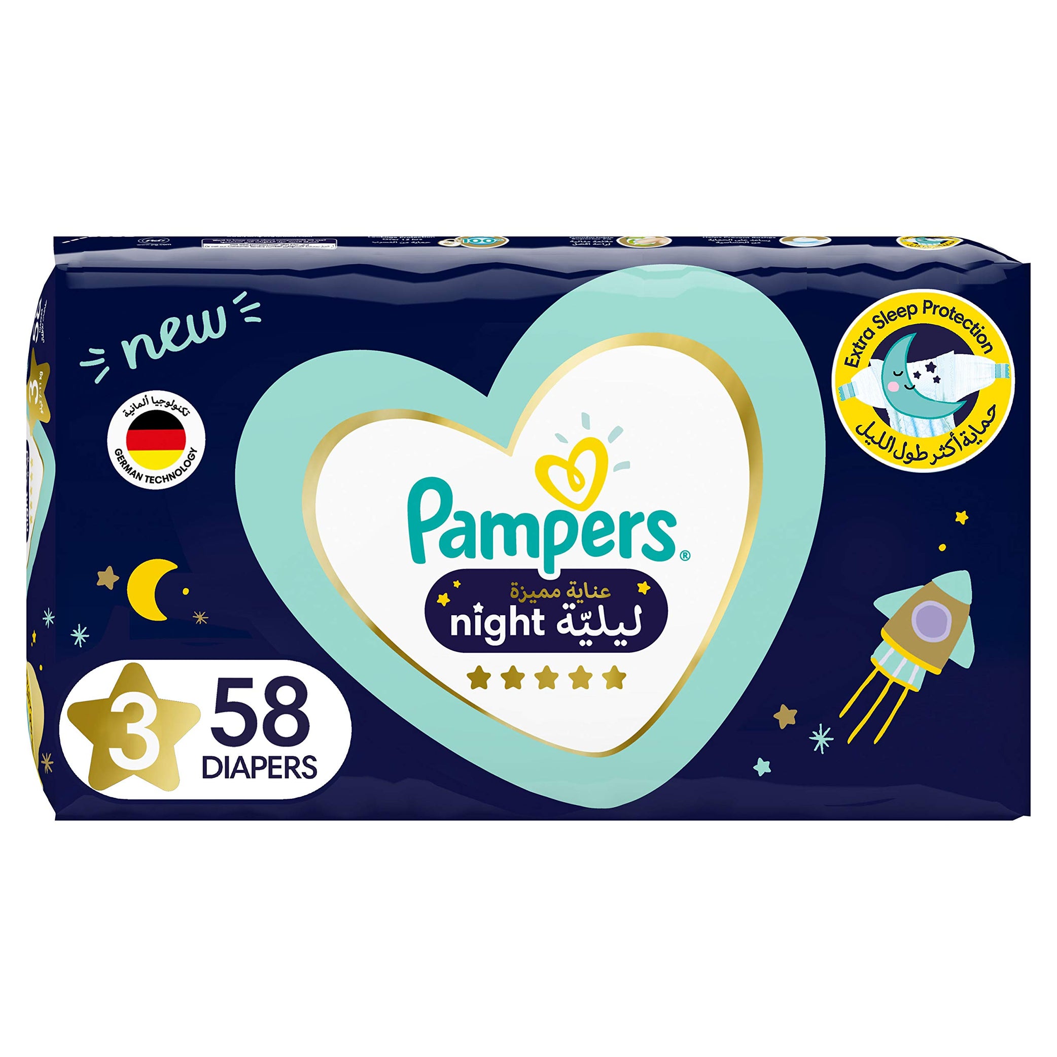 Pampers Premium Care Extra Sleep Protection Night Diapers Size 3 7-11kg 58 Diaper Count