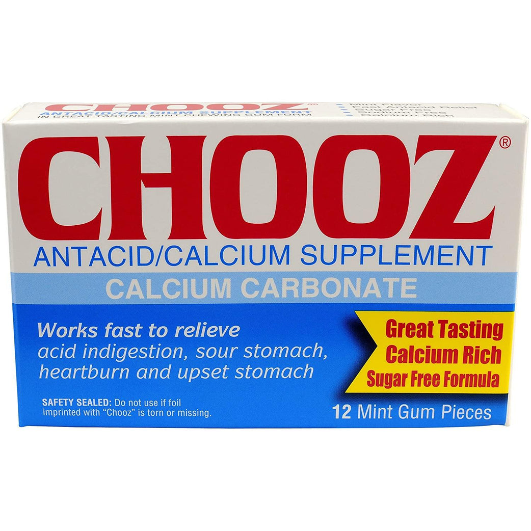 Chooz Calcium Carbonate Antacid Sugar Free Mint Gum, 12 Pieces - Med7 Online