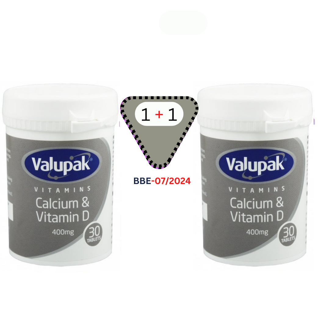 Valupak Calcium+Vitamin D 400mg Tablets 30’s 1+1 Offer.