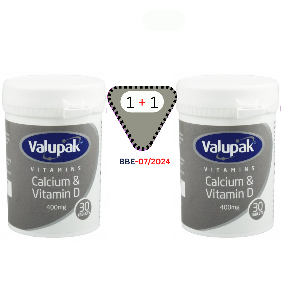 Valupak Calcium+Vitamin D 400mg Tablets 30’s 1+1 Offer.