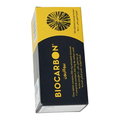 Biocarbon 250mg Tablets 50s activated charcoal tablets for digestive health and gas relief