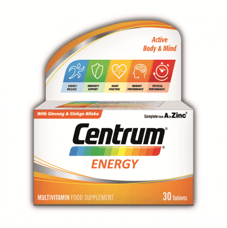 Centrum Energy Multivitamin 30s – daily multivitamin with ginseng and ginkgo for energy support