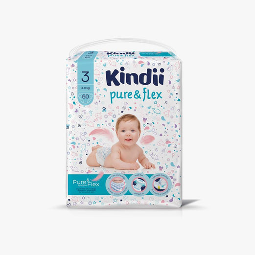 Kindii Pure & Flex Baby Diaper Size 3 (Midi 4-9kg) 60pcs - Med7 Online