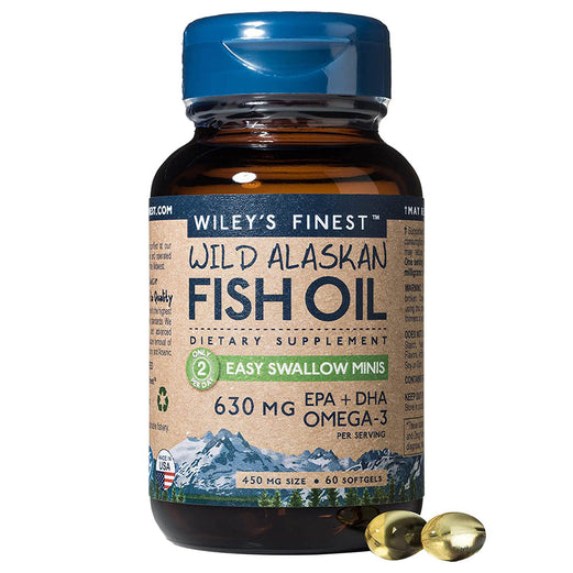 Wileys Finest Fish Oil Easy Swallow Minis EPA + DHA Omega-3 Natural Supplement, 630mg, 60 Softgels.
