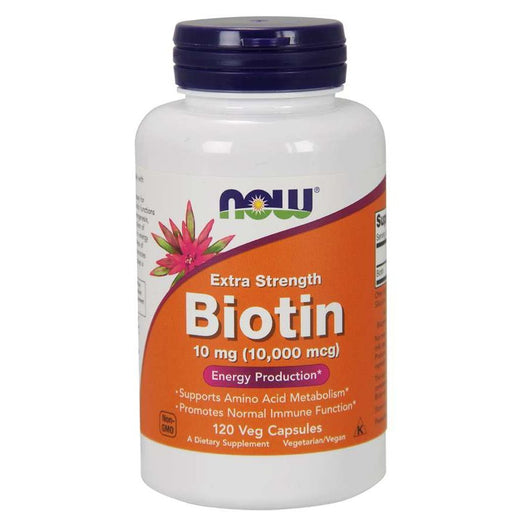 NOW Biotin 10 mg (10,000 mcg), Extra Strength Veg Capsules 120S - Med7 Online