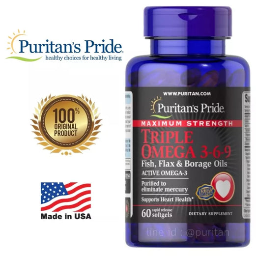 Puritan's Pride Maximum Strength Triple Omega 3-6-9 Fish, Flax & Borage Oils 60s (BUY 2 AND  GET 30 % OFF