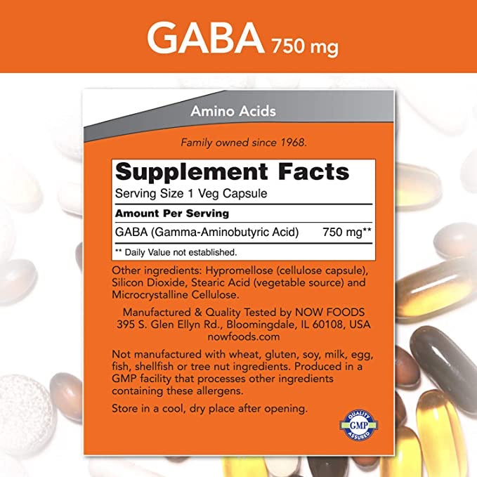Now Gaba 750 Mg Vegetable Capsules, 100 Capsules - Med7 Online