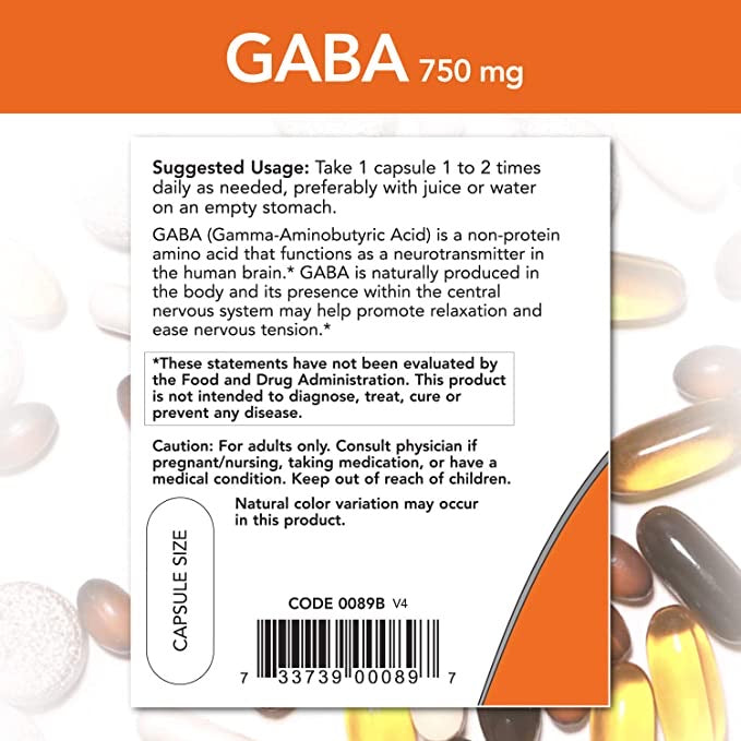 Now Gaba 750 Mg Vegetable Capsules, 100 Capsules - Med7 Online