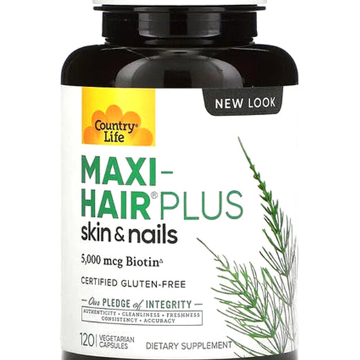 Country Life Maxi-Hair Plus Biotin 5000 mcg Hair, Skin & Nails Supplement Capsules 120's