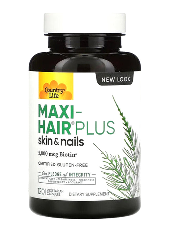 Country Life Maxi-Hair Plus Biotin 5000 mcg Hair, Skin & Nails Supplement Capsules 120's