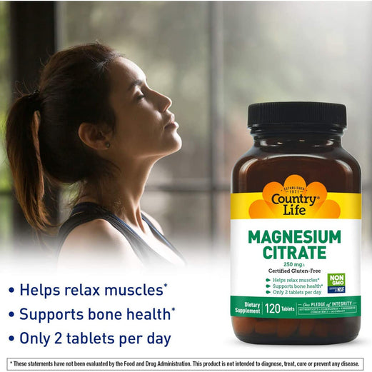 COUNTRY LIFE Magnesium Citrate Dietary Supplement, 250mg, 120 Tablets