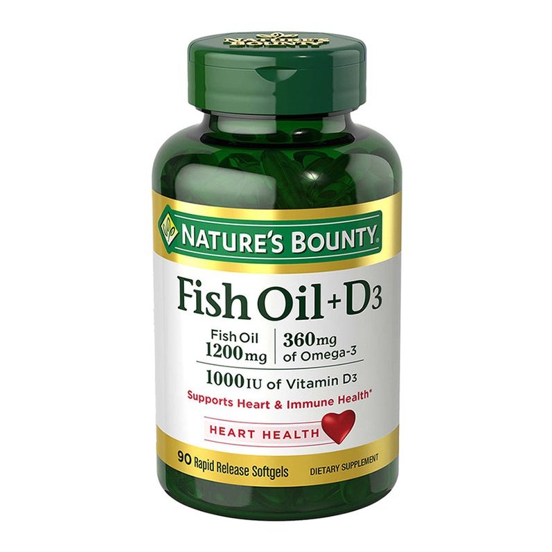 Nature's Bounty Fish Oil 1200mg + Vitamin D3 Dietary Supplements, 1000 IU, 90 Softgels - Med7 Online