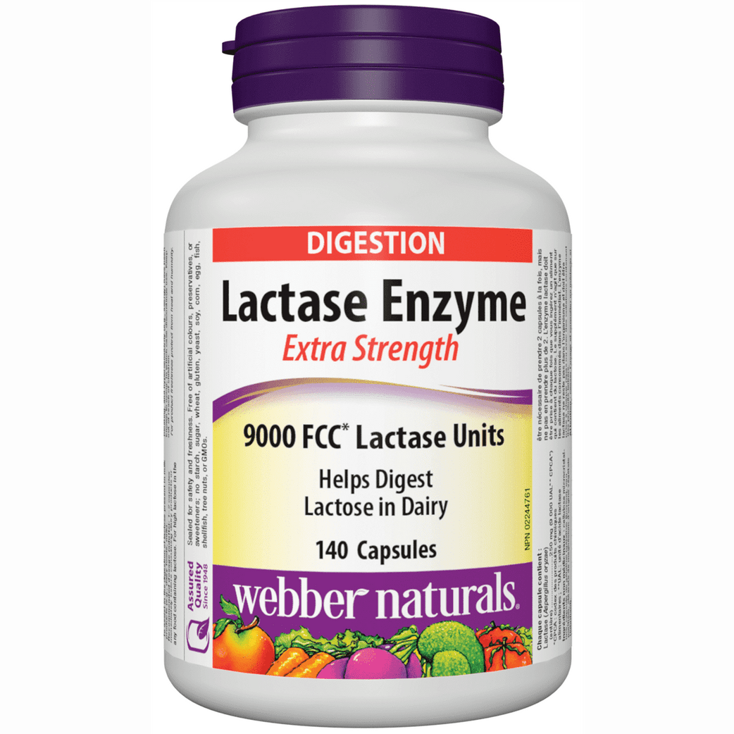 Webber Naturals Lactase Enzyme 9000 FCC* Lactose Units Extra Strength 60 Capsules - Med7 Online