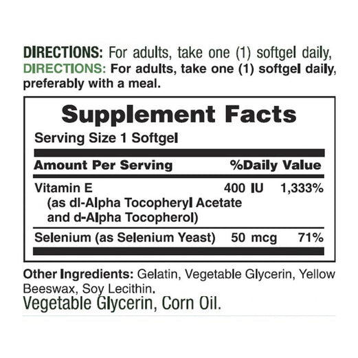 Nature's Bounty Vitamin E-400 IU with Selenium 50mcg - Med7 Online