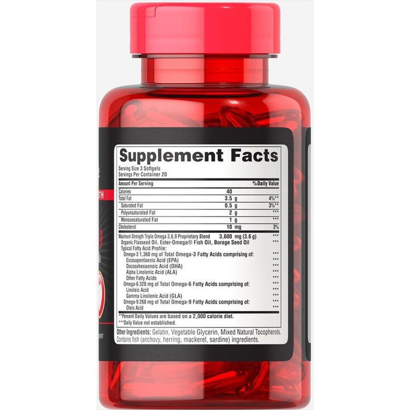 Puritan's Pride Maximum Strength Triple Omega 3-6-9 Fish, Flax & Borage Oils 60s - Med7 Online