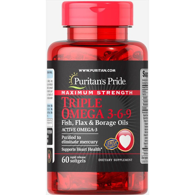 Puritan's Pride Maximum Strength Triple Omega 3-6-9 Fish, Flax & Borage Oils 60s - Med7 Online